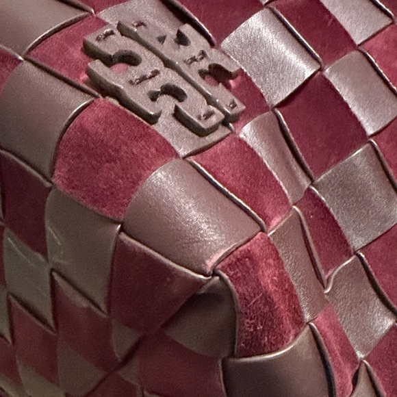 Tory Burch Burgundy and Black Checkered Tote - Picture 10 of 15